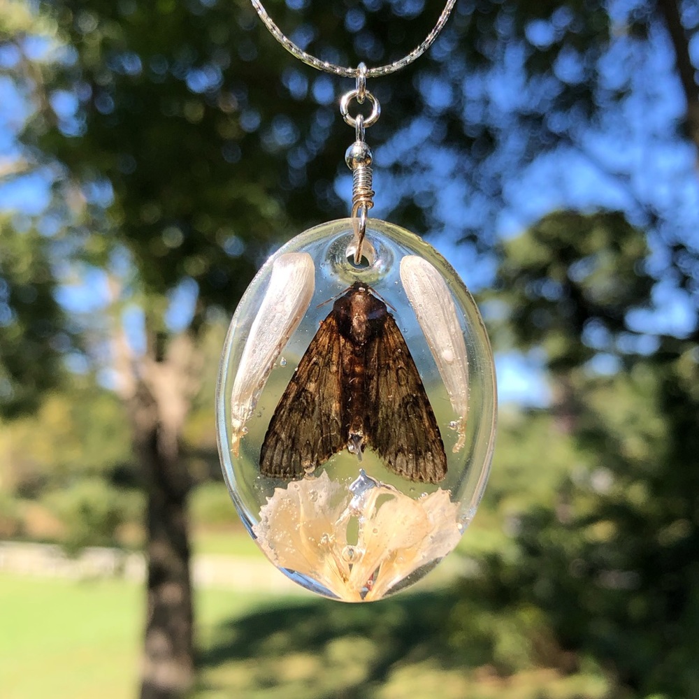 Handmade UV Resin Moth / Flower Necklace